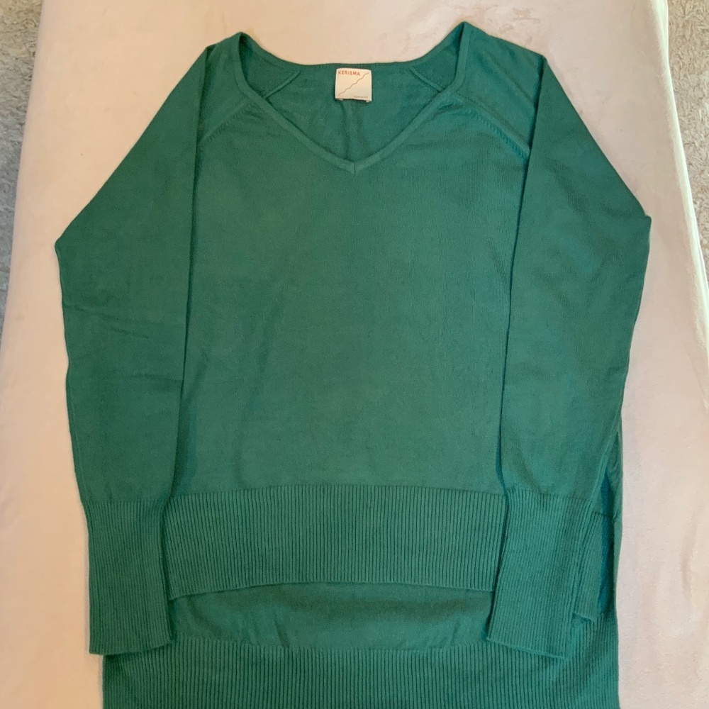 Kerisma Green S/M V Neck Sweater Eco yarn Normcore Scandi Girl Holiday